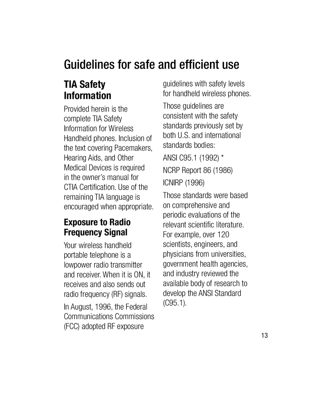 LG Electronics GU290V Guidelines for safe and efﬁcient use, TIA Safety Information, Exposure to Radio Frequency Signal 