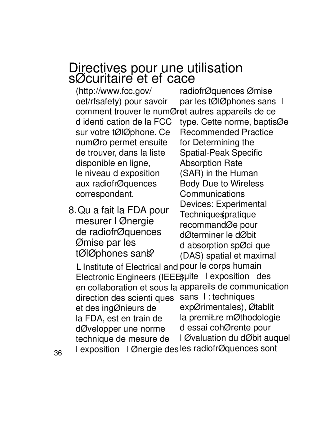 LG Electronics GU290V manual 36 l’exposition à l’énergie des, Le niveau d’exposition aux radiofréquences correspondant 