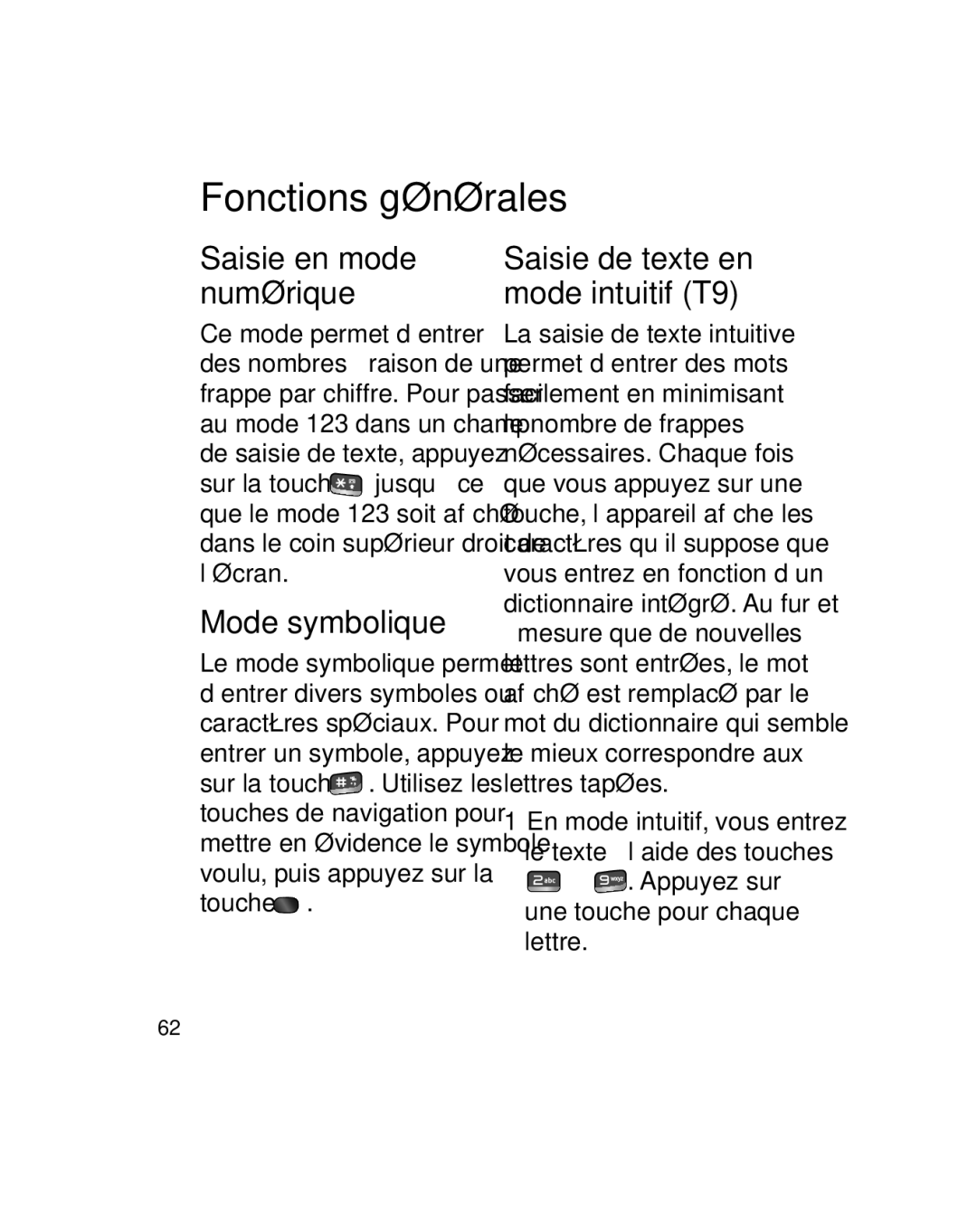 LG Electronics GU290V manual Mode symbolique, Saisie en mode numérique 