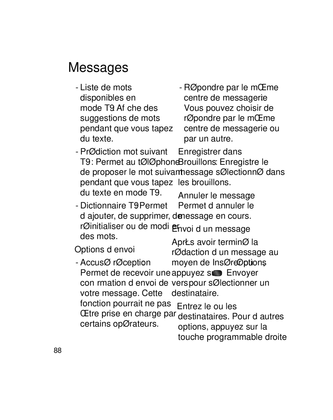 LG Electronics GU290V manual Options d’envoi, Envoi d’un message 