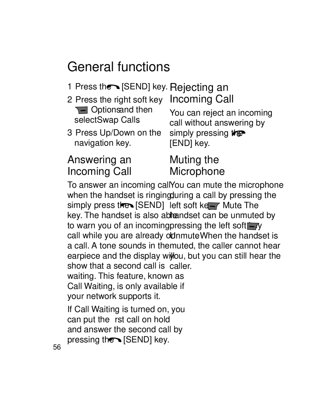 LG Electronics GU290V manual Rejecting an Incoming Call, Answering an Incoming Call, Muting Microphone 