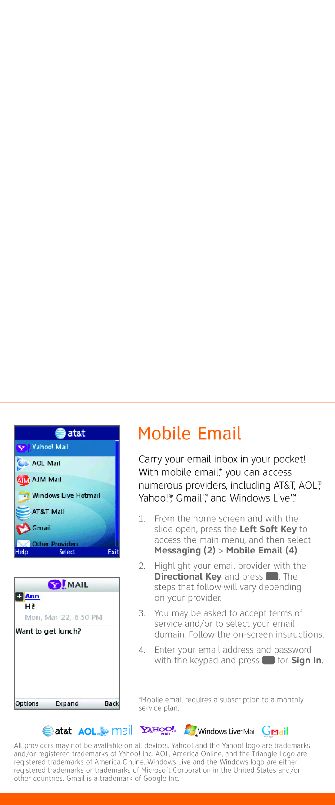 LG Electronics GU292 quick start Messaging 2 Mobile Email 