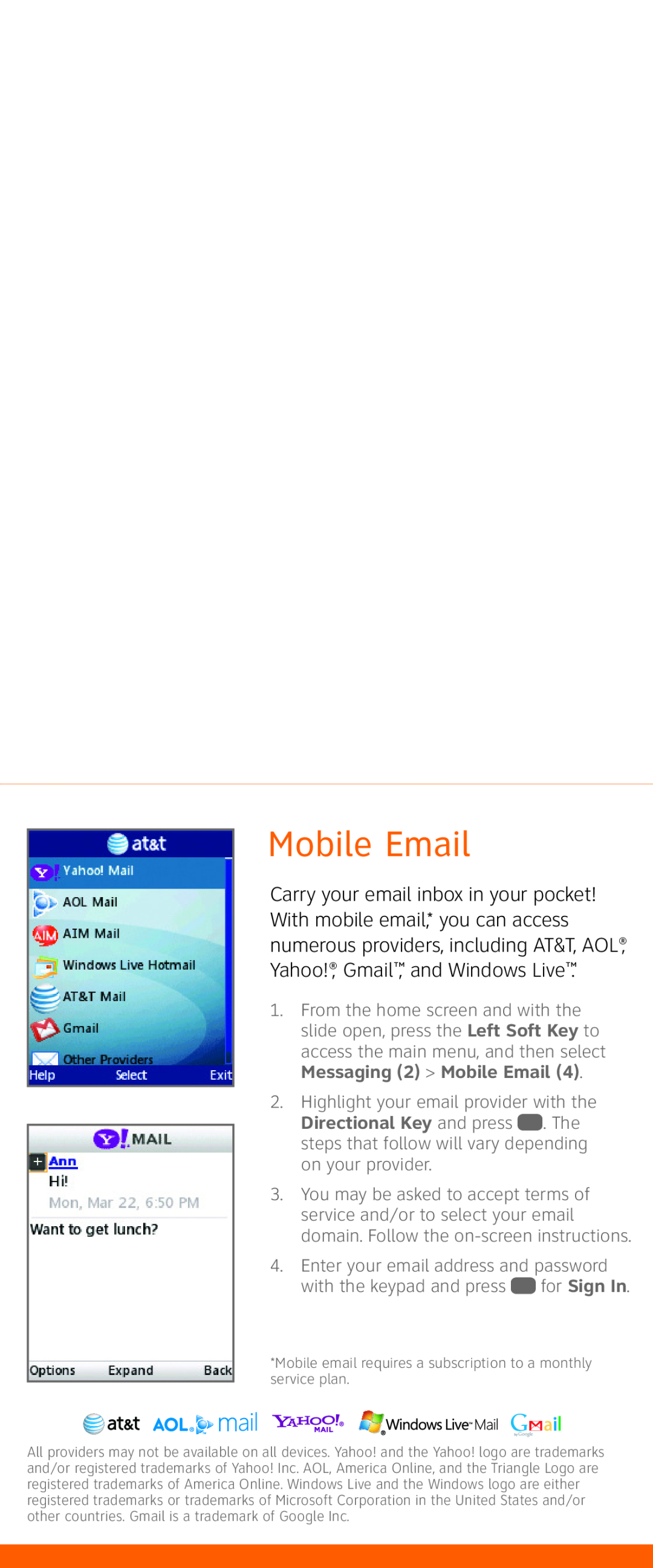 LG Electronics GU292 quick start Messaging 2 Mobile Email 