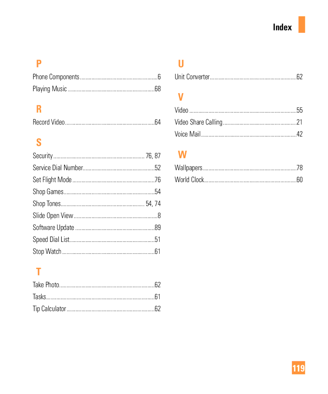 LG Electronics GW370 manual 119, Index 