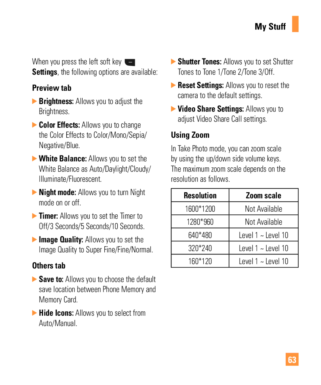 LG Electronics GW370 manual Preview tab, Others tab, Using Zoom, Resolution Zoom scale 