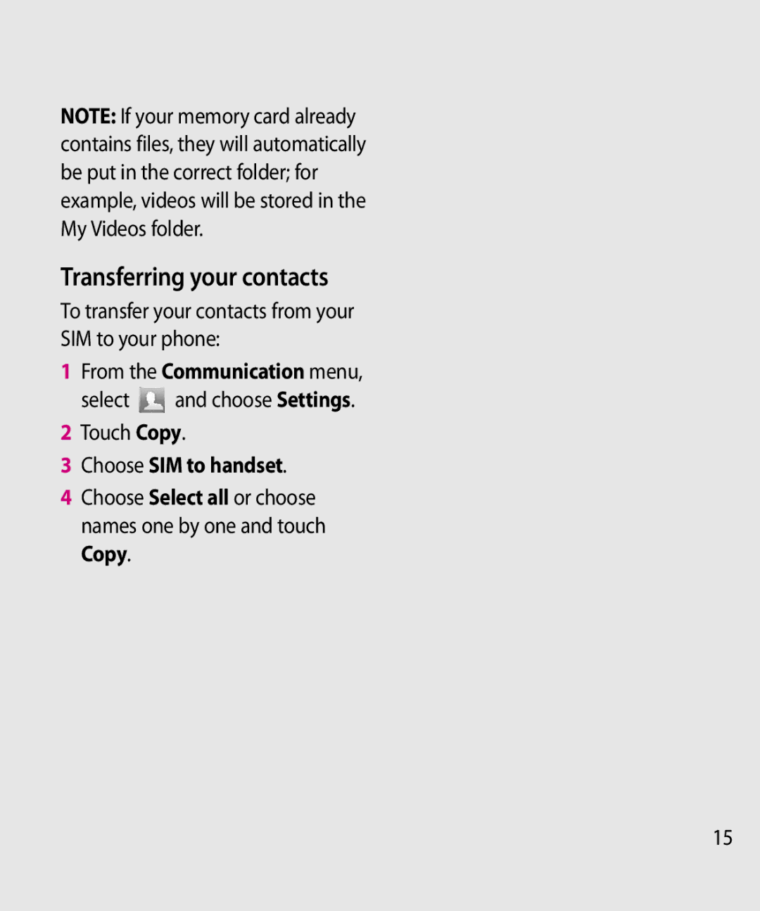 LG Electronics GW520 manual Transferring your contacts, Touch Copy 
