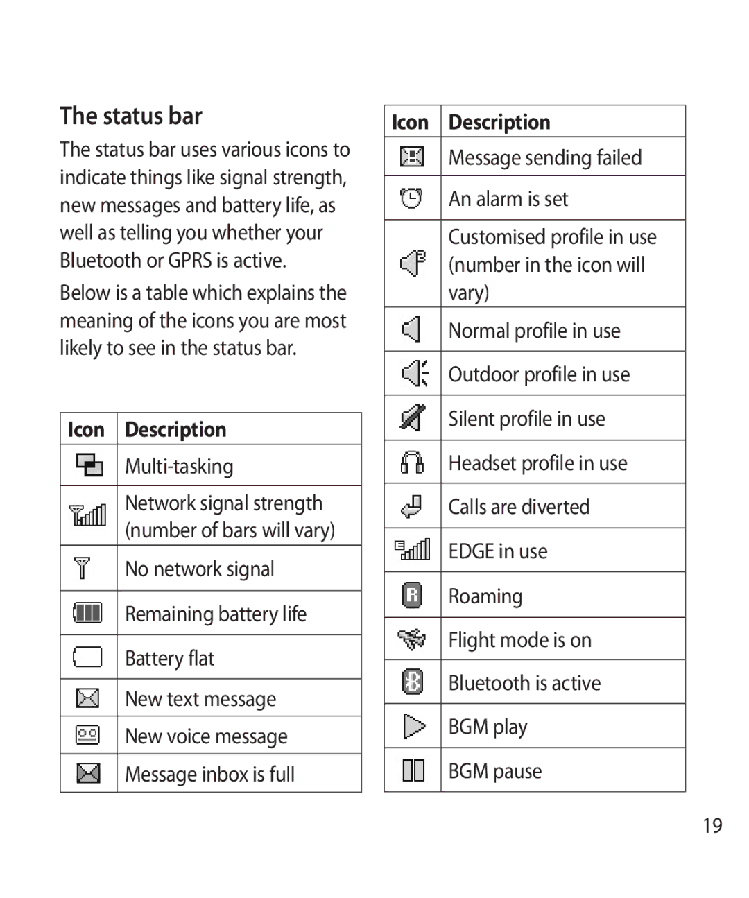 LG Electronics GW520 manual Status bar, Icon Description, Multi-tasking 