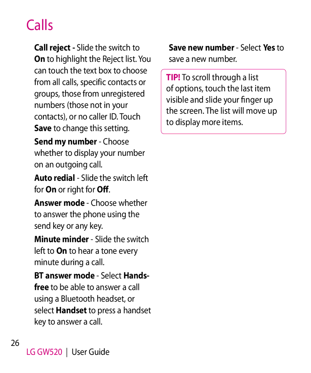 LG Electronics GW520 manual Save new number Select Yes to save a new number, TIP! To scroll through a list 