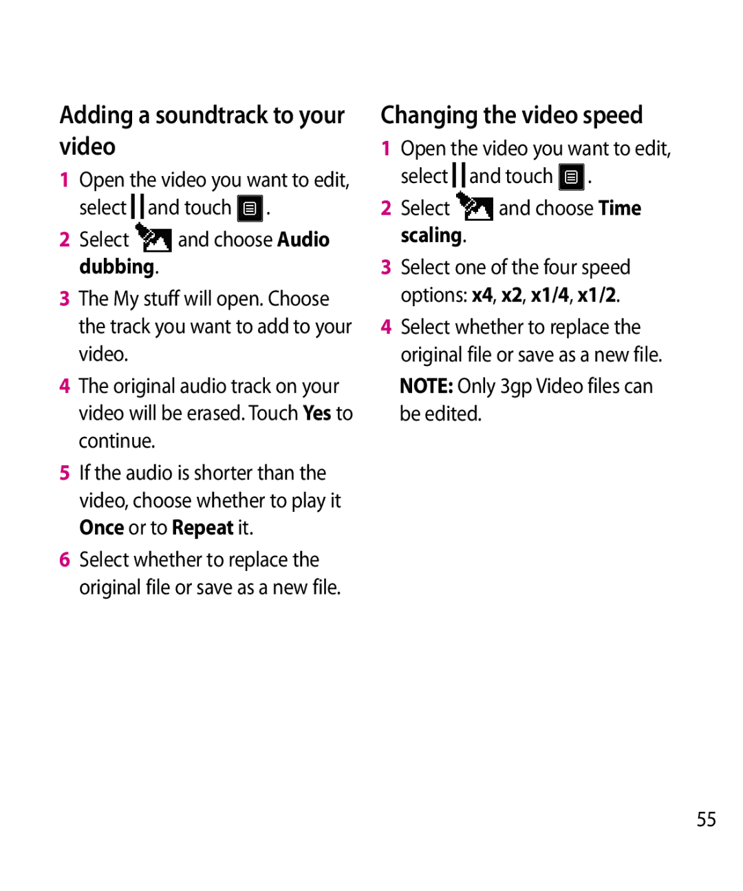 LG Electronics GW520 manual Adding a soundtrack to your video, Changing the video speed 