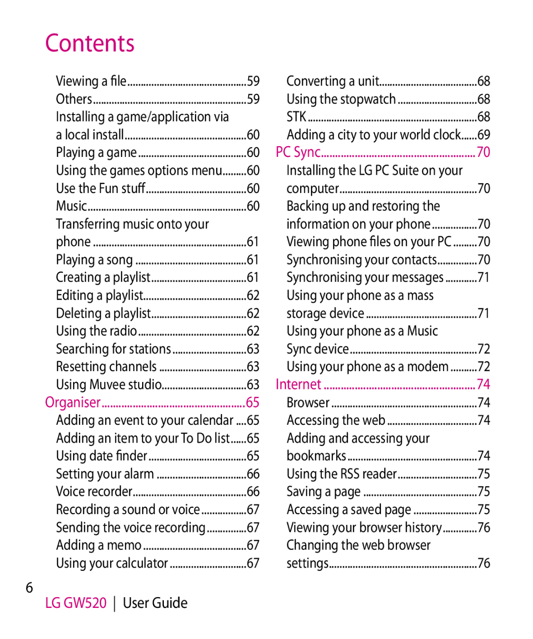 LG Electronics GW520 manual Adding and accessing your, Changing the web browser 