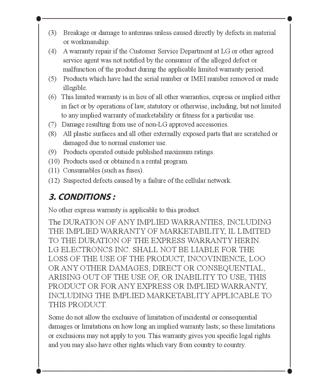 LG Electronics GW520 manual Conditions 