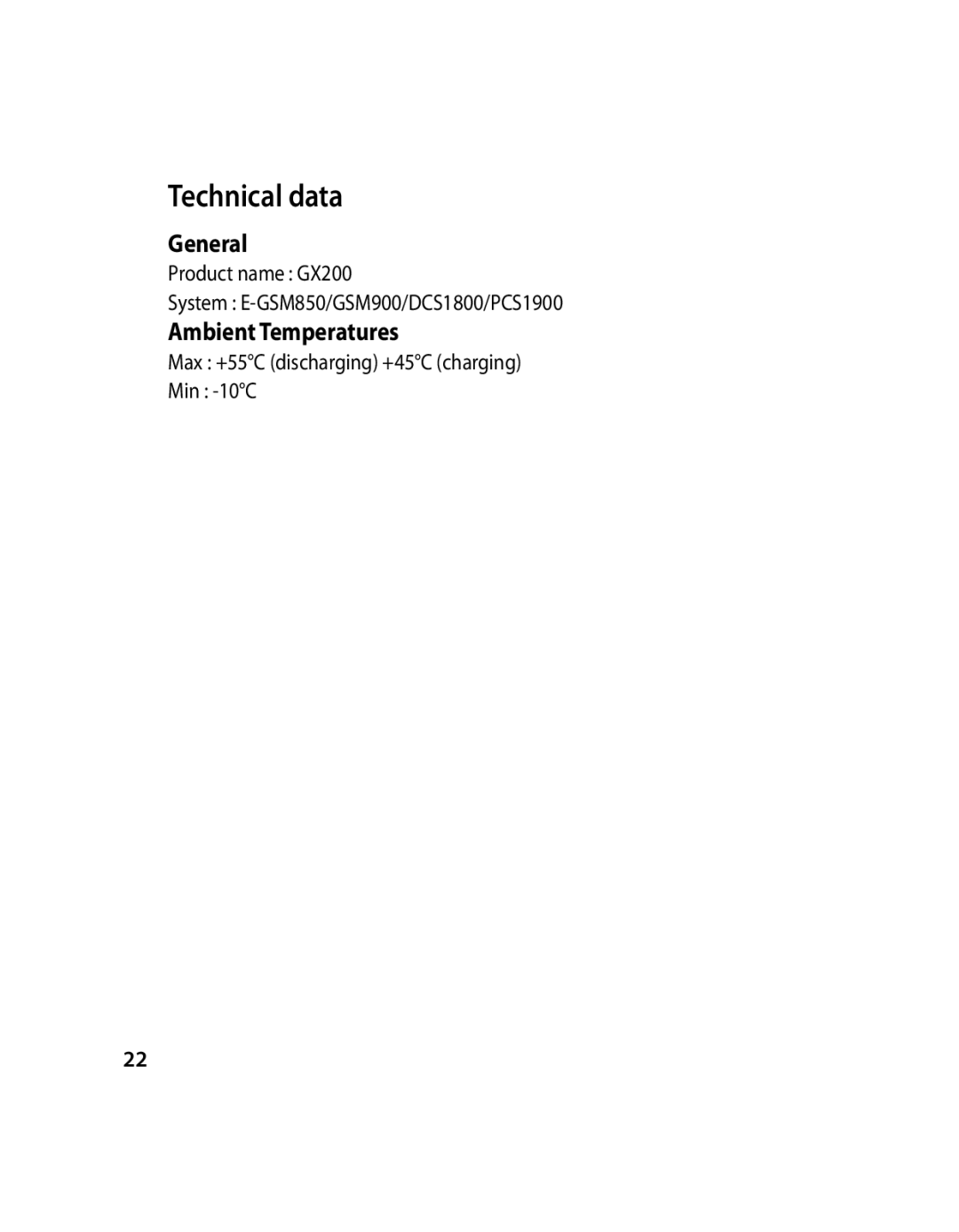 LG Electronics GX200 manual Technical data, General, Ambient Temperatures 