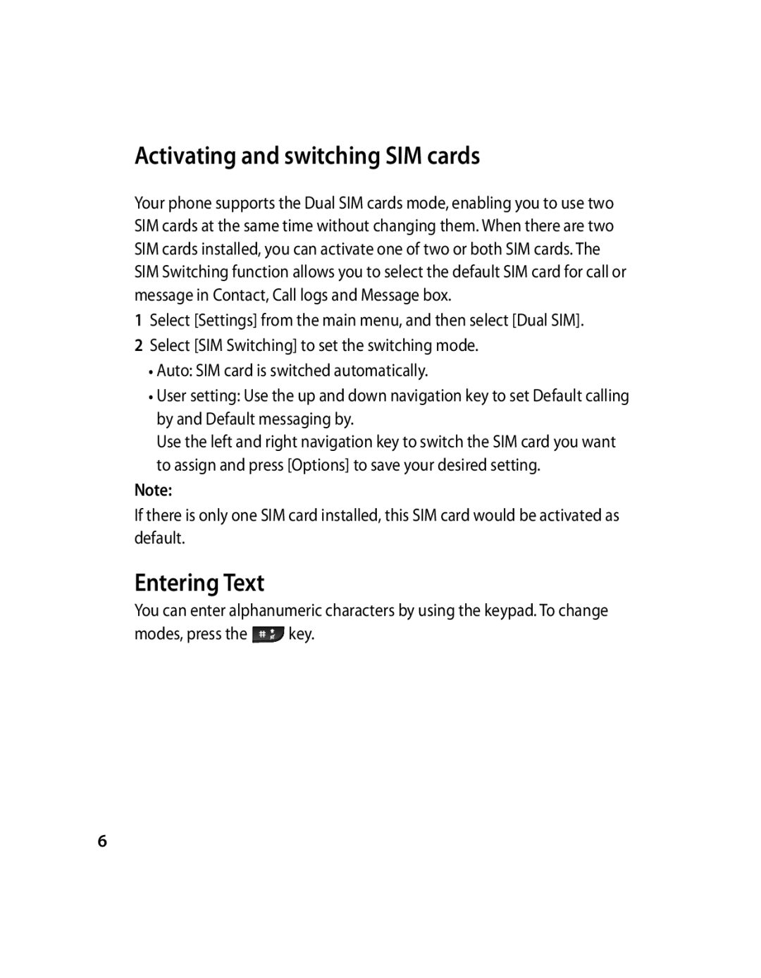 LG Electronics GX200 manual Activating and switching SIM cards, Entering Text 