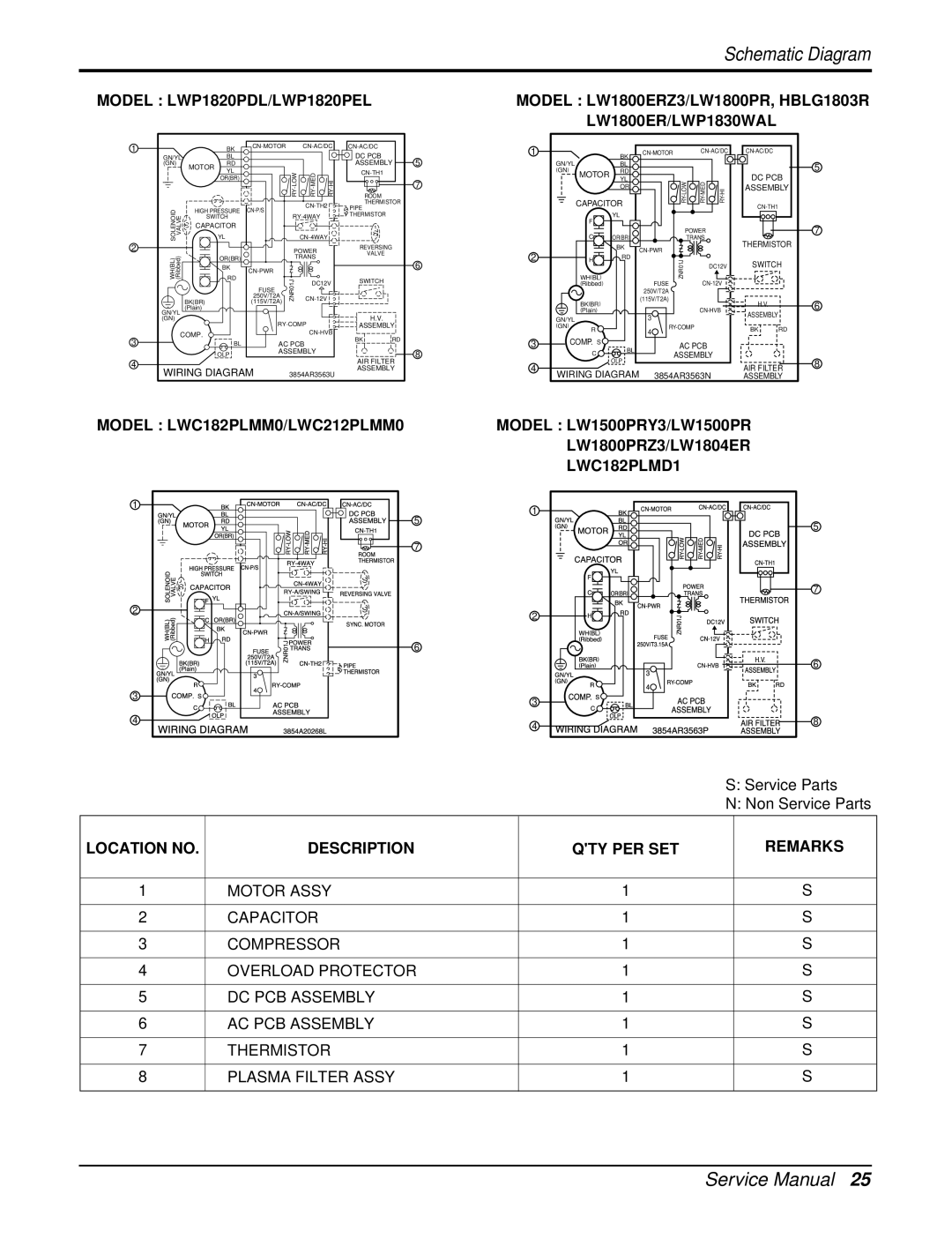 LG Electronics LW1800ERZ3 Model LWP1820PDL/LWP1820PEL, LW1800ER/LWP1830WAL, Model LWC182PLMM0/LWC212PLMM0, LWC182PLMD1 