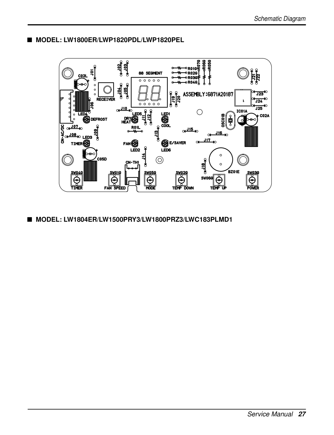 LG Electronics LWP1830WAL, HB1803R, LWP1820PDL, LWP1820PEL, LWC182PLMM0, LWC212PLMM0, LW1804ER, LWC183PLMD1 Schematic Diagram 