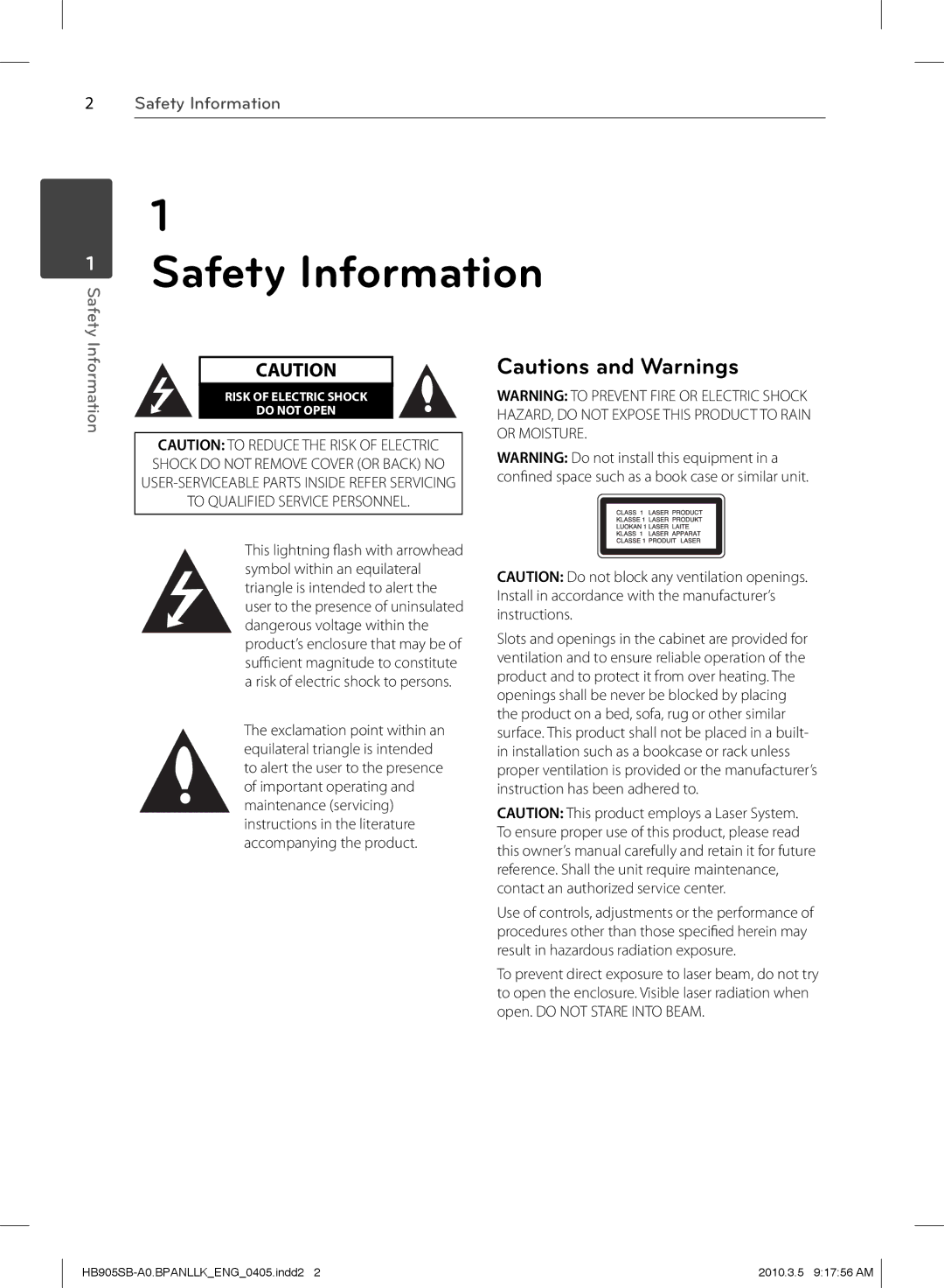 LG Electronics HB905SB owner manual Safety Information 