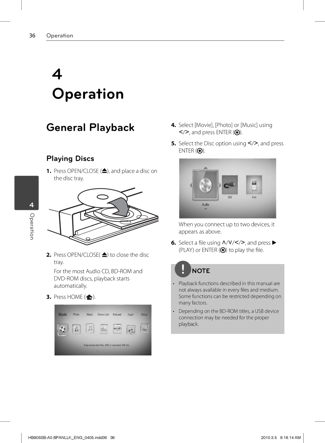 LG Electronics HB905SB owner manual General Playback, Playing Discs 