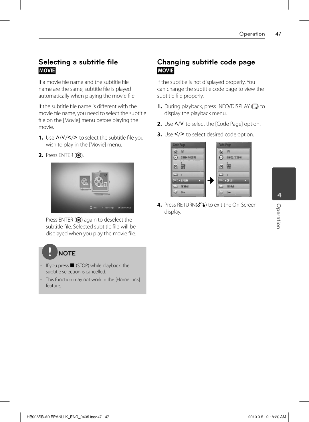 LG Electronics HB905SB owner manual Selecting a subtitle ﬁle, Changing subtitle code 