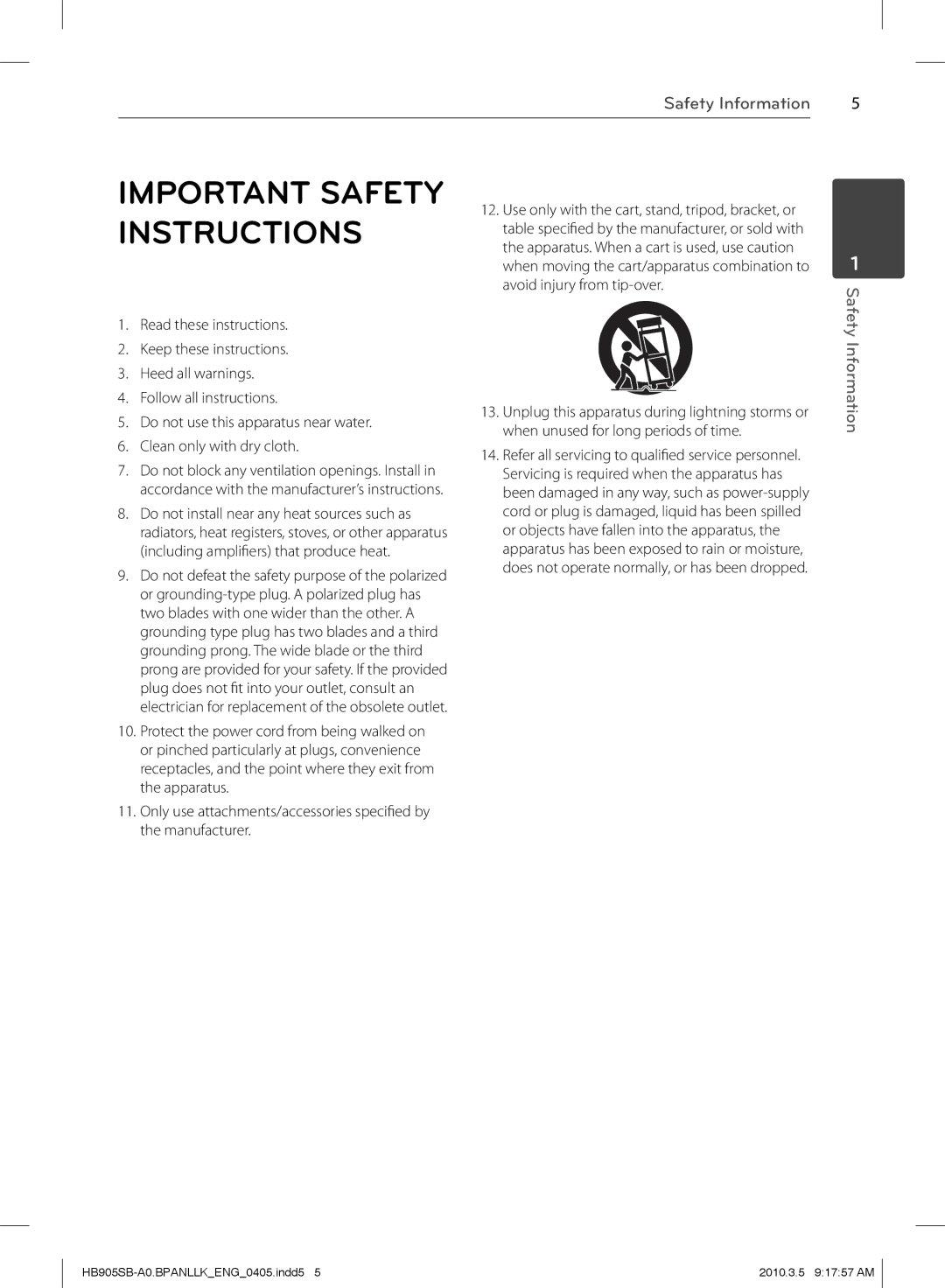 LG Electronics HB905SB owner manual Important Safety Instructions 