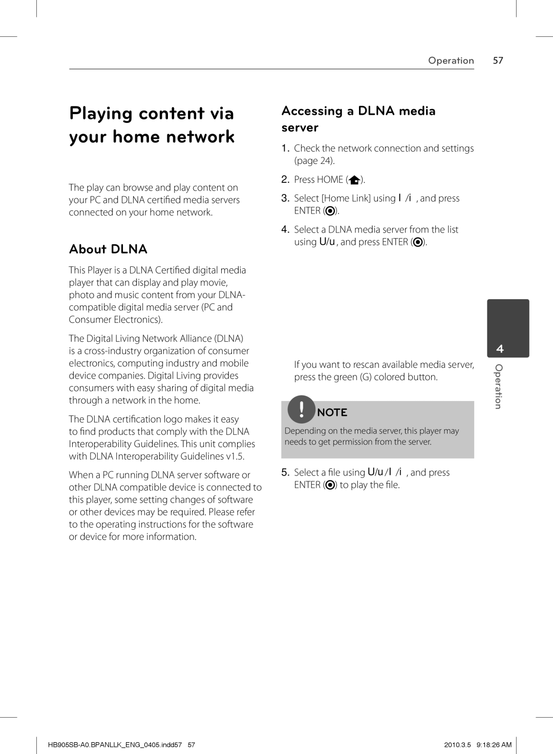 LG Electronics HB905SB owner manual About Dlna, Accessing a Dlna media server 