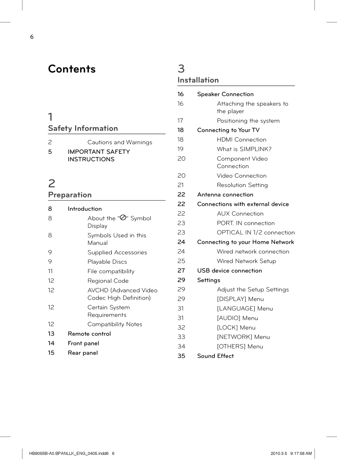 LG Electronics HB905SB owner manual Contents 