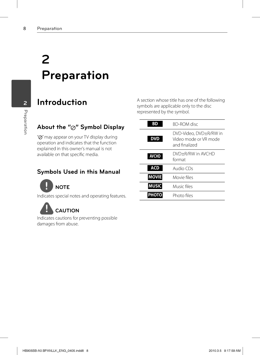 LG Electronics HB905SB owner manual Introduction, Symbols Used in this Manual 