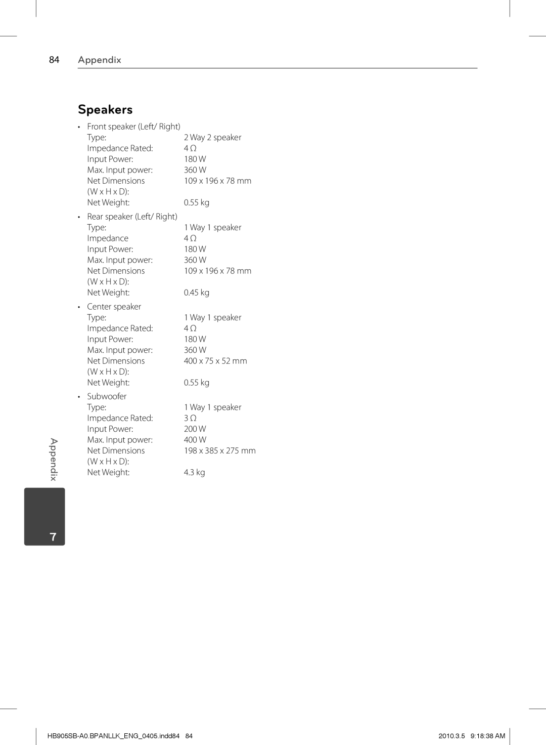 LG Electronics HB905SB owner manual Speakers 