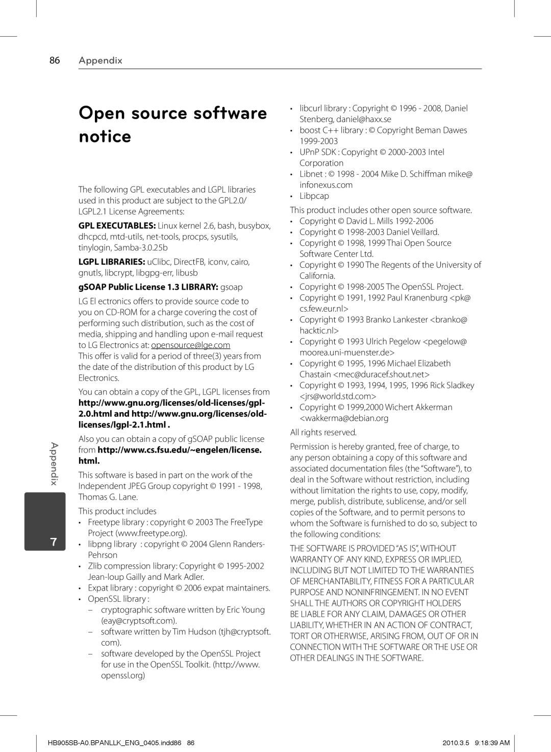 LG Electronics HB905SB owner manual Open source software notice, GSOAP Public License 1.3 Library gsoap 