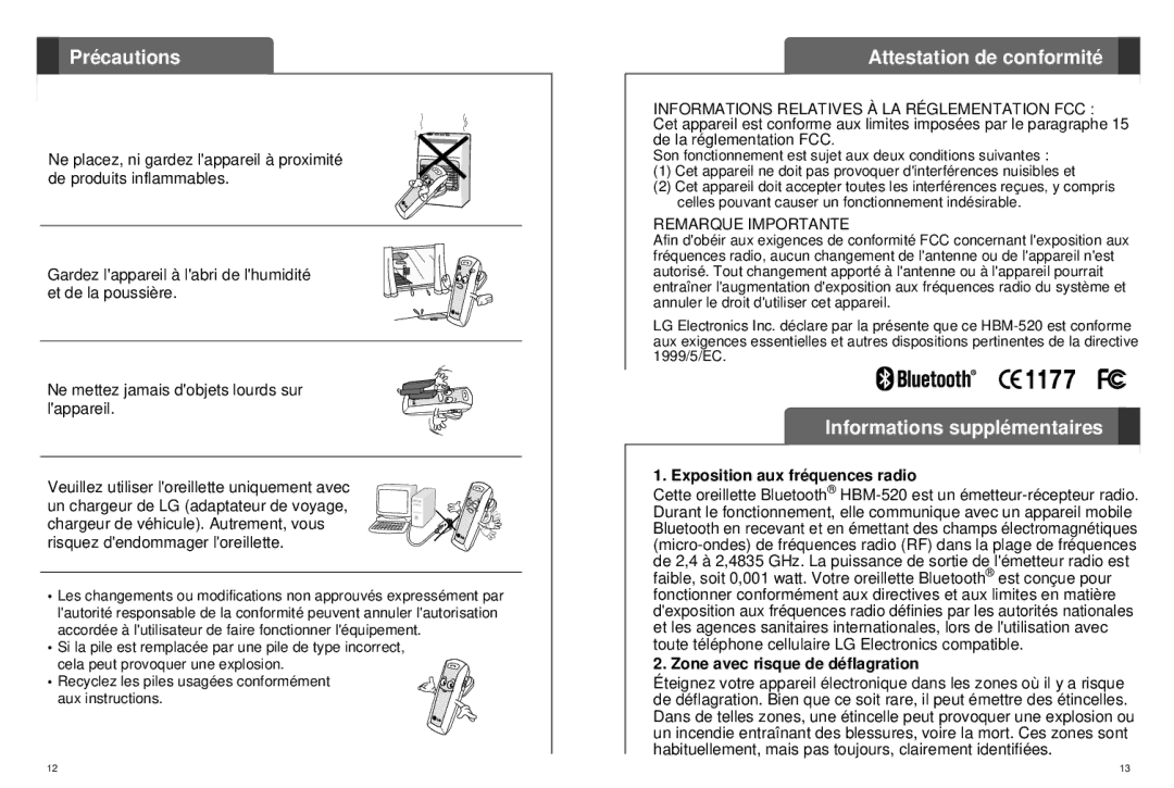 LG Electronics HBM-520 user manual Attestation de conformité, Informations supplémentaires, Exposition aux fréquences radio 