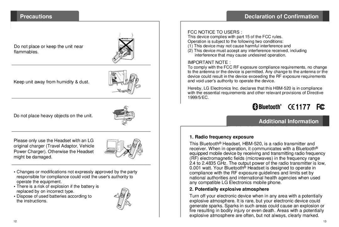 LG Electronics HBM-520 user manual Declaration of Confirmation, Additional Information, Radio frequency exposure 