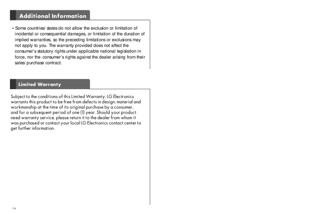 LG Electronics HBM-730 user manual Limited Warranty 