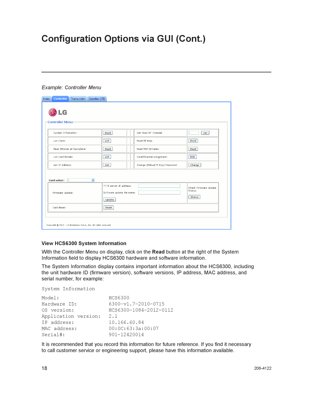 LG Electronics setup guide View HCS6300 System Information 