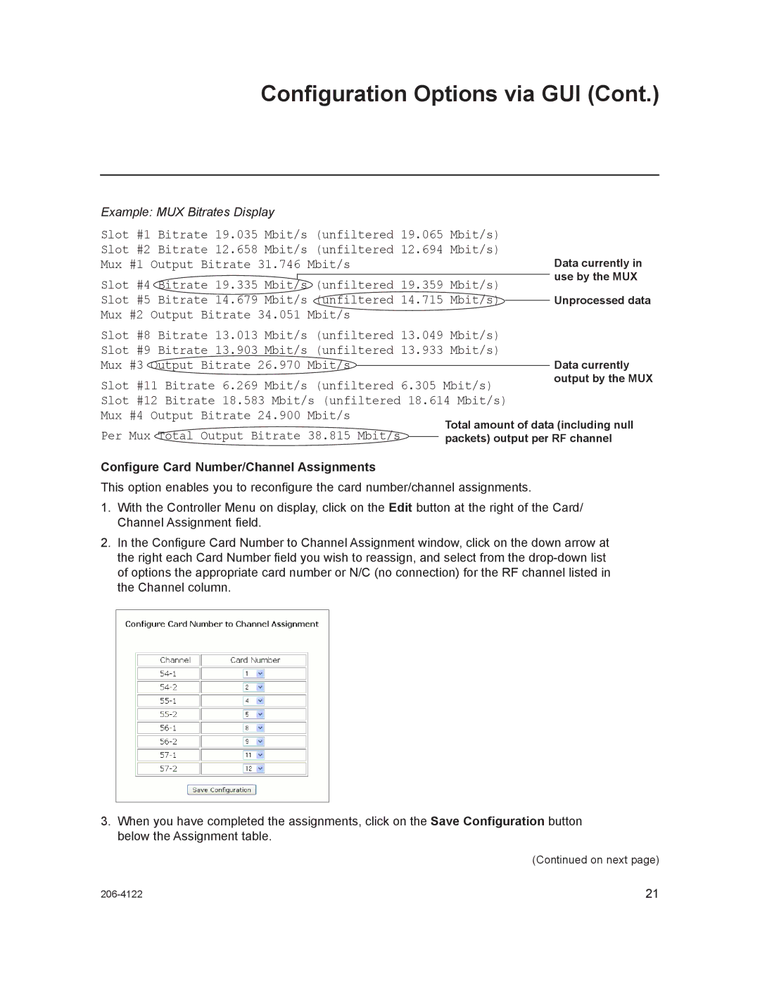 LG Electronics HCS6300 setup guide Mbit/s Mux #1 Output Bitrate 31.746 Mbit/s, Slot #5 Bitrate, Mbit/s Slot #9 Bitrate 