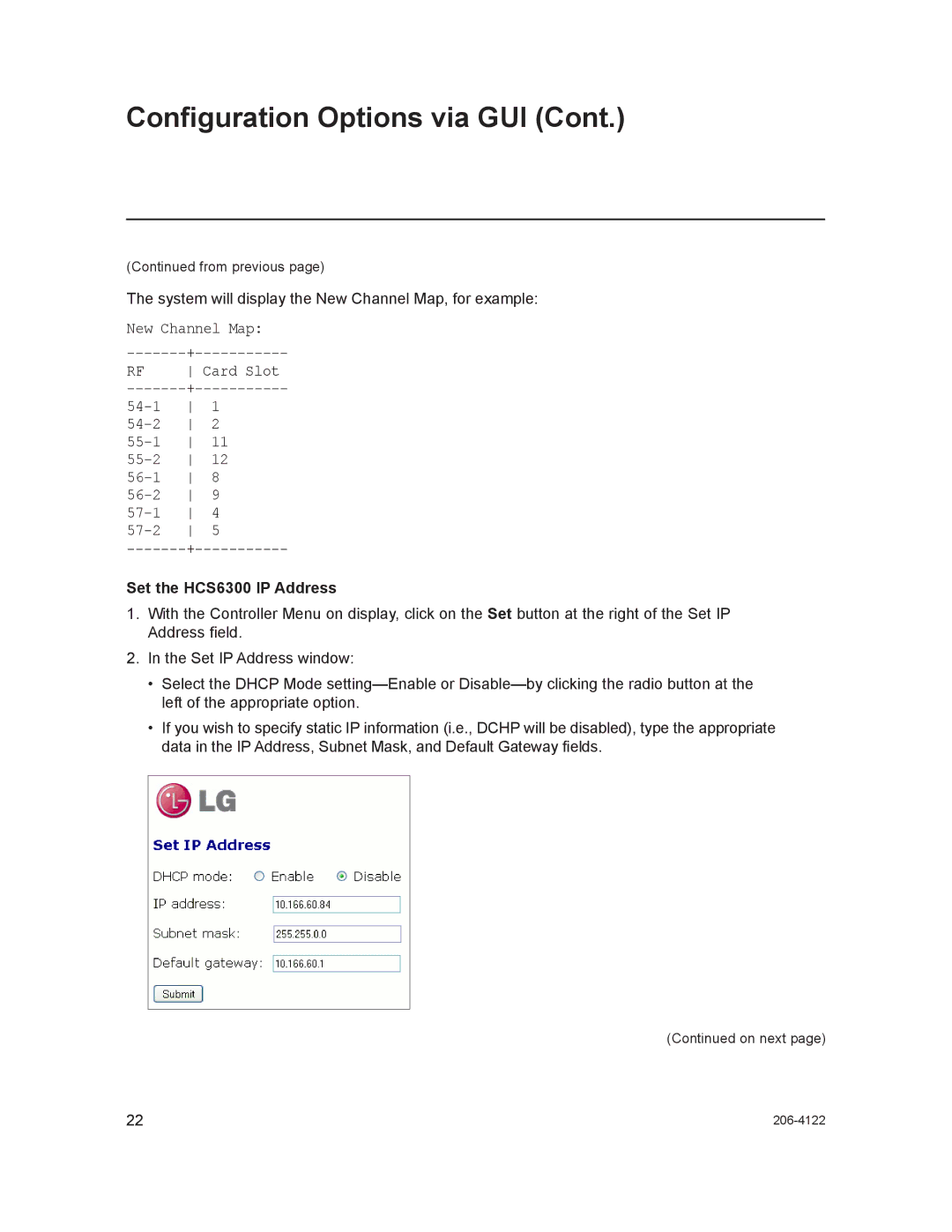 LG Electronics setup guide Set the HCS6300 IP Address 