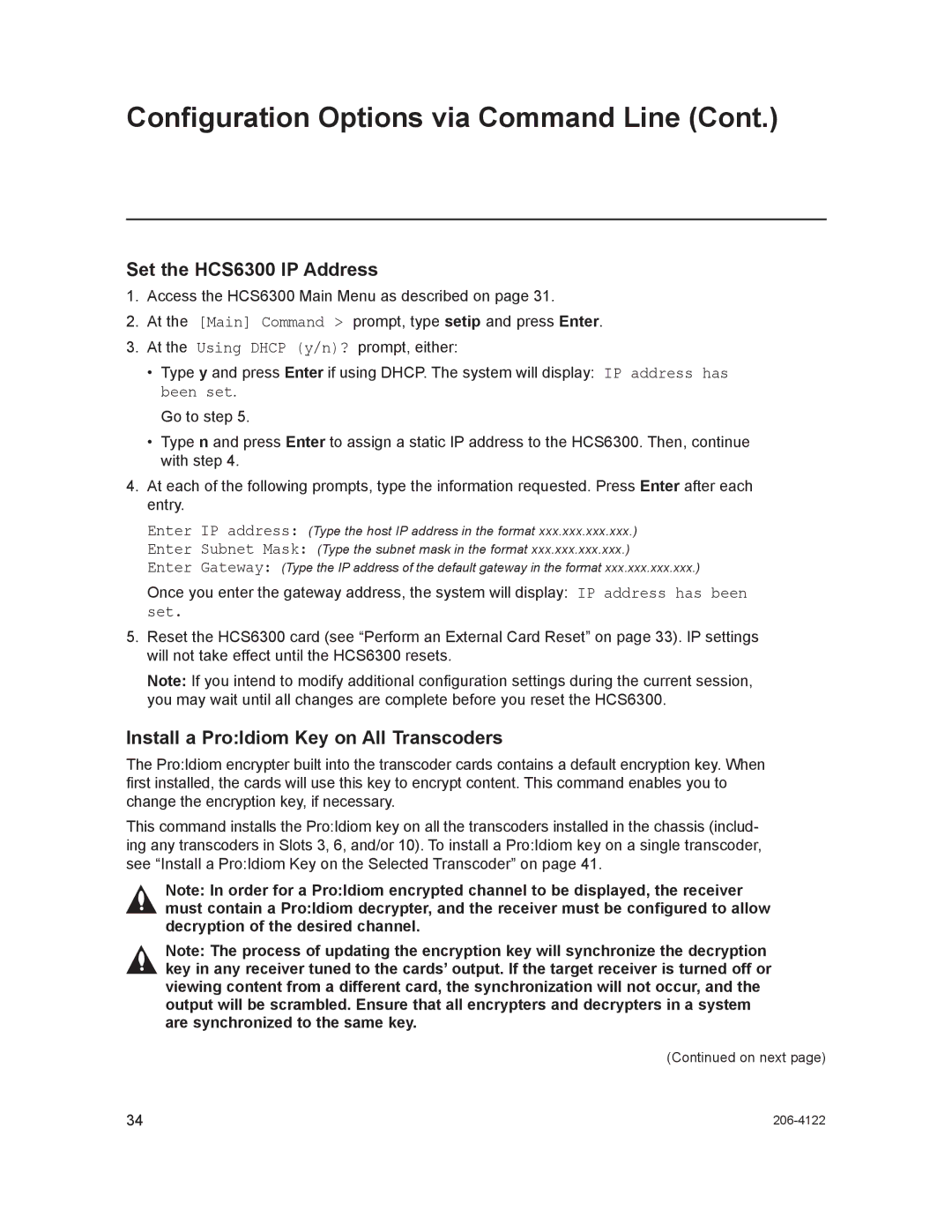 LG Electronics setup guide Set the HCS6300 IP Address, Install a ProIdiom Key on All Transcoders 