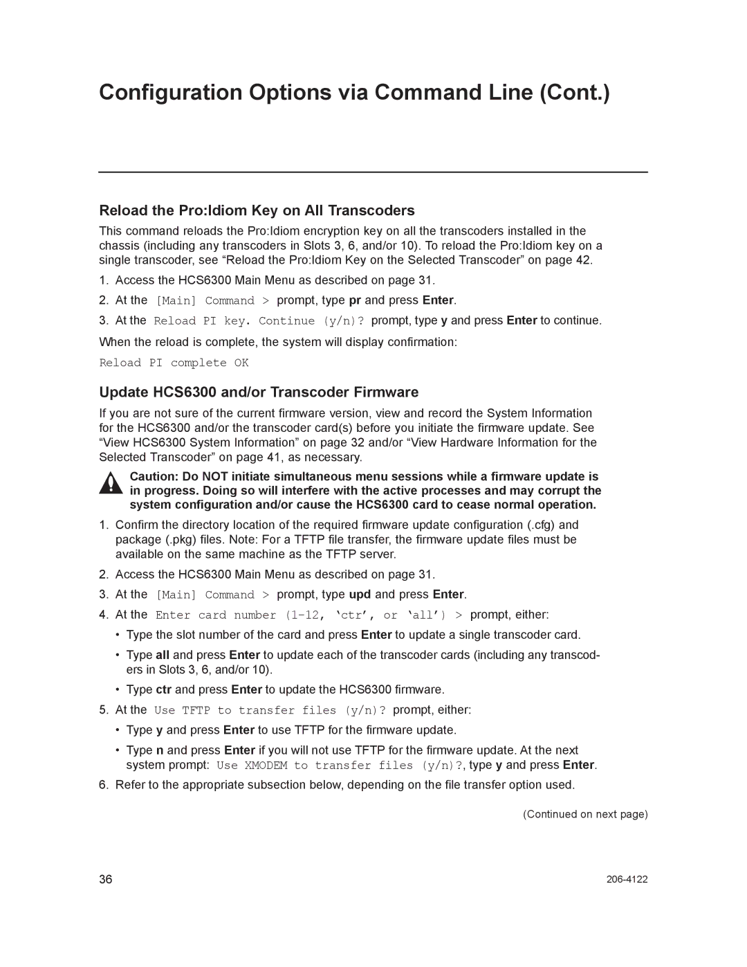 LG Electronics setup guide Reload the ProIdiom Key on All Transcoders, Update HCS6300 and/or Transcoder Firmware 