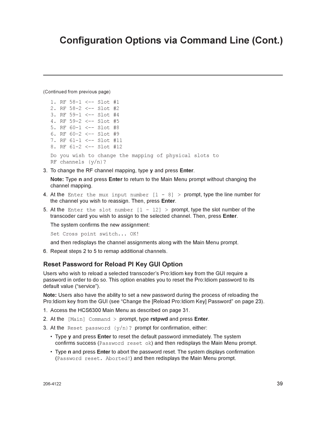 LG Electronics HCS6300 setup guide Reset Password for Reload PI Key GUI Option, Set Cross point switch... OK 