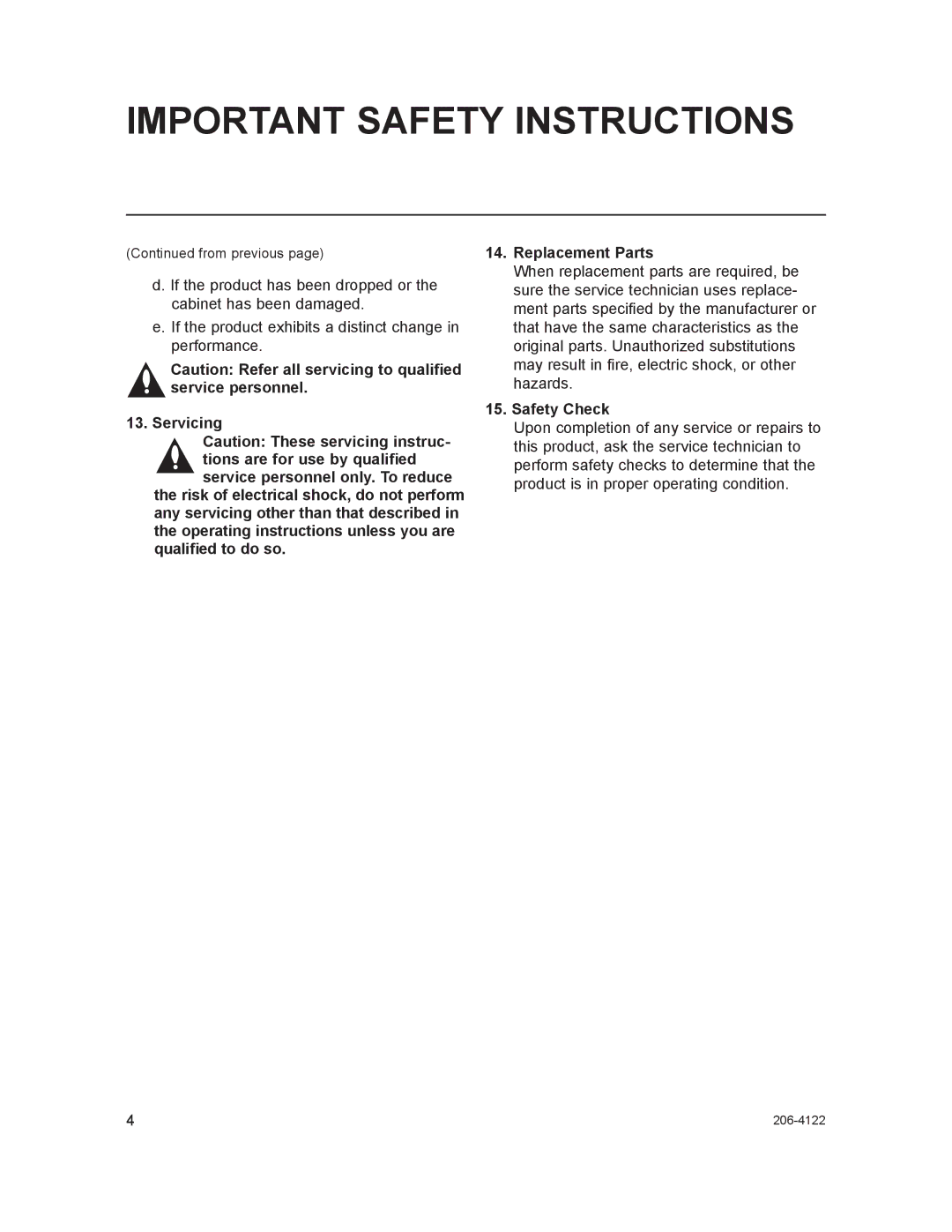 LG Electronics HCS6300 setup guide Safety Check 