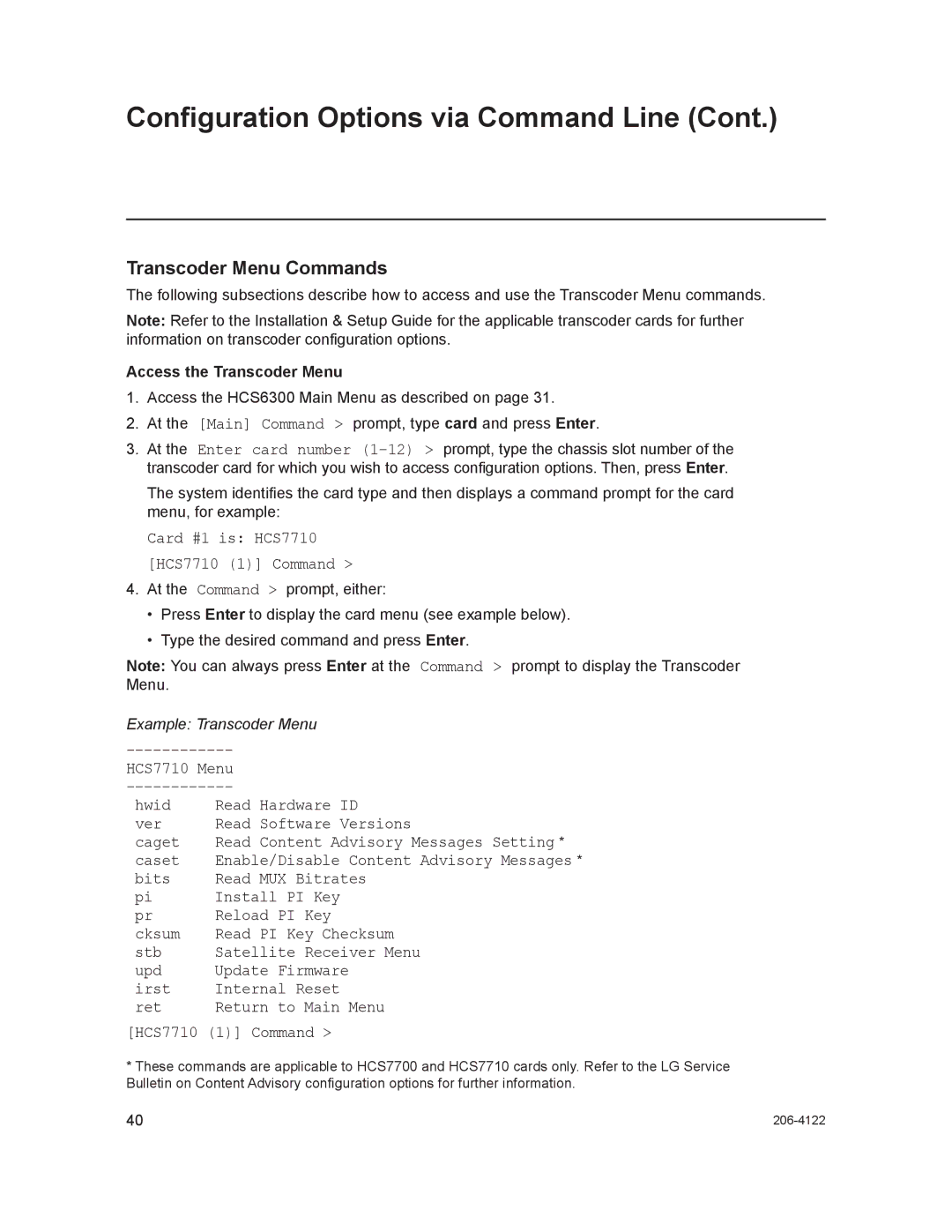 LG Electronics HCS6300 setup guide Transcoder Menu Commands, Caset 