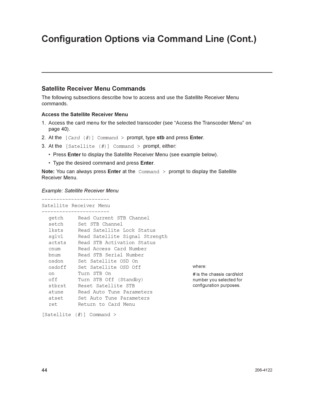 LG Electronics HCS6300 setup guide Satellite Receiver Menu Commands, Access the Satellite Receiver Menu 