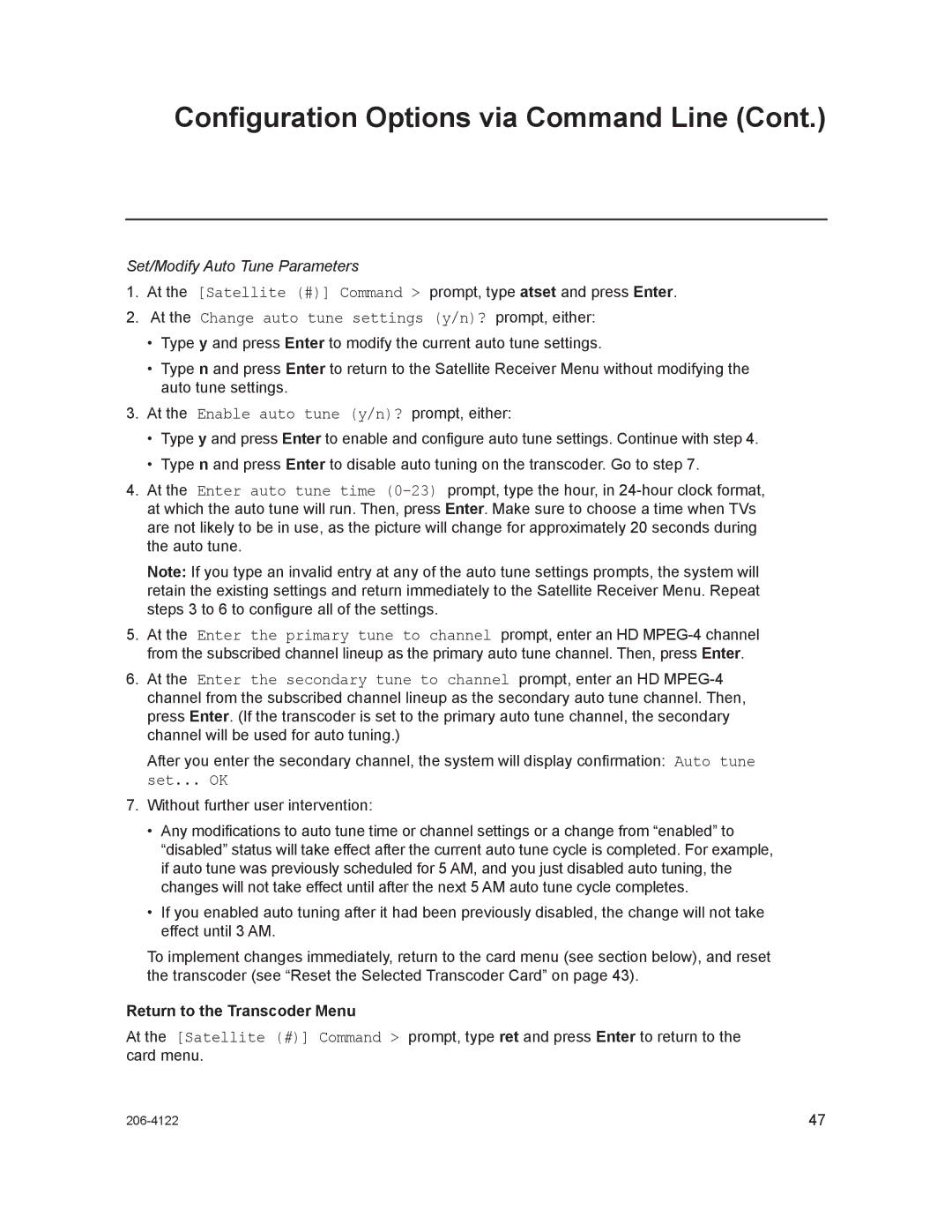 LG Electronics HCS6300 setup guide At the Change auto tune settings y/n? prompt, either, Return to the Transcoder Menu 