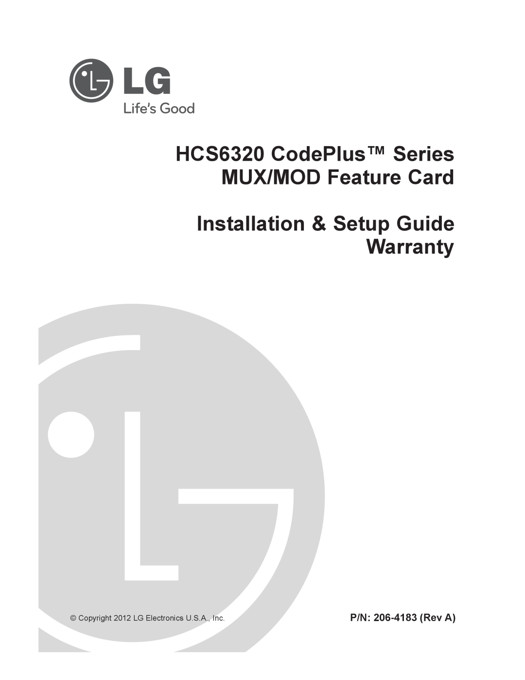 LG Electronics setup guide HCS6320 CodePlus Series MUX/MOD Feature Card, Installation & Setup Guide Warranty 