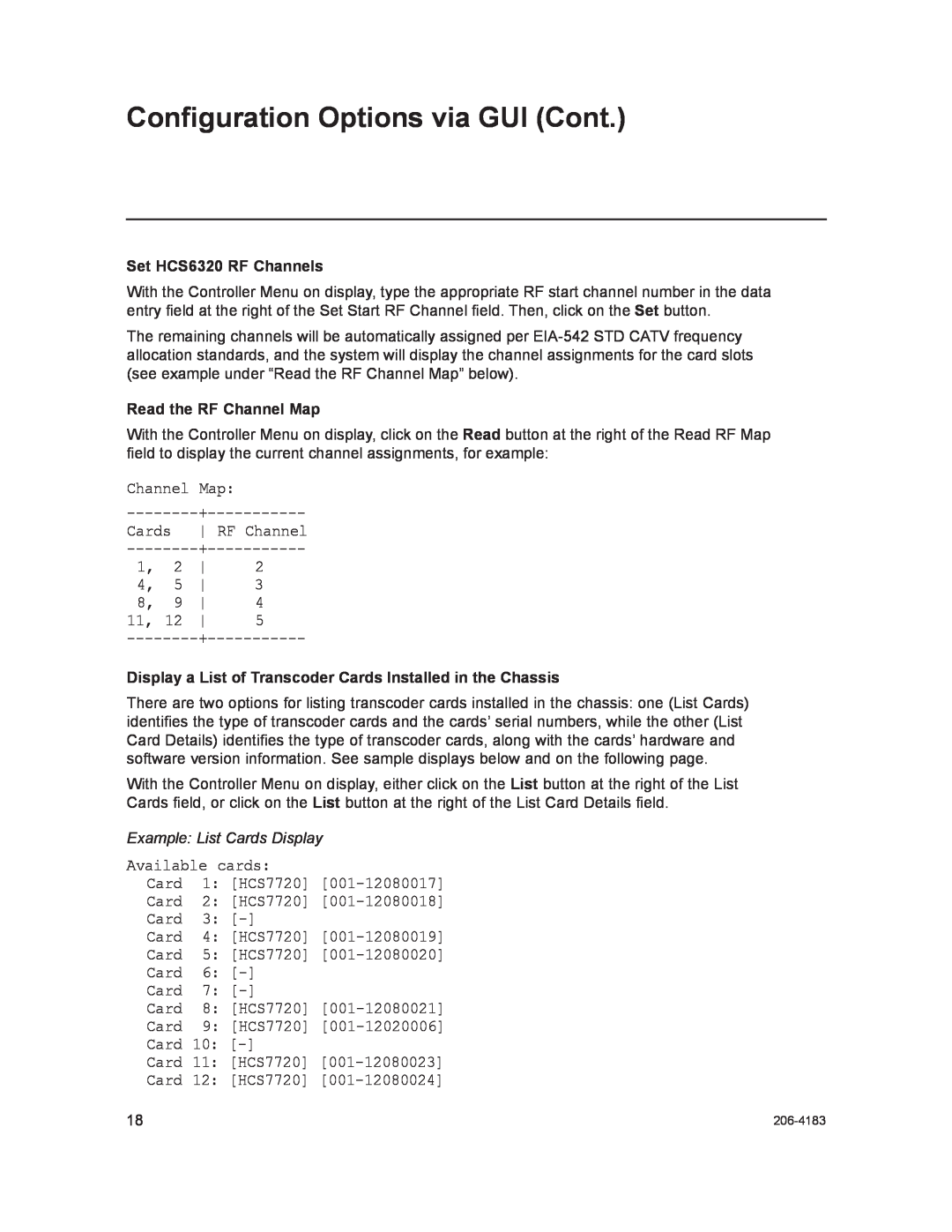 LG Electronics setup guide Set HCS6320 RF Channels, Read the RF Channel Map, Example List Cards Display 