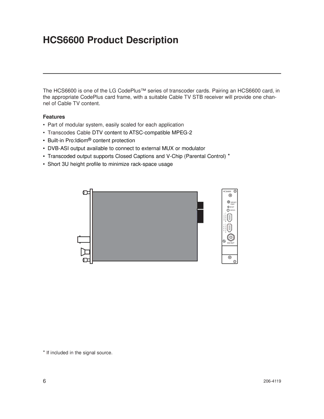 LG Electronics setup guide HCS6600 Product Description, Features 