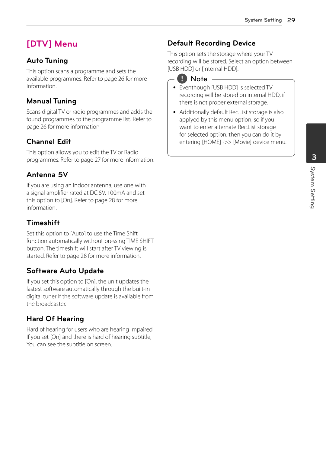 LG Electronics HR933M, HR935M, HR939M, HR931M, HR932M owner manual DTV Menu 