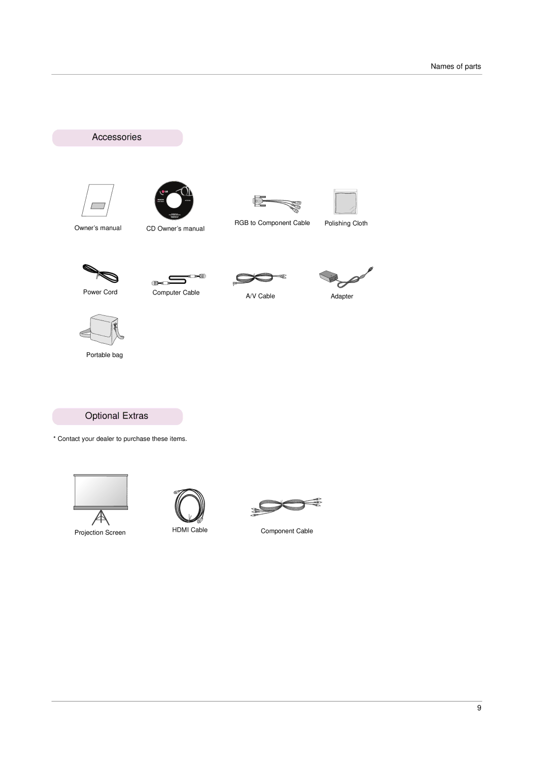 LG Electronics HS101 owner manual Accessories, Optional Extras 