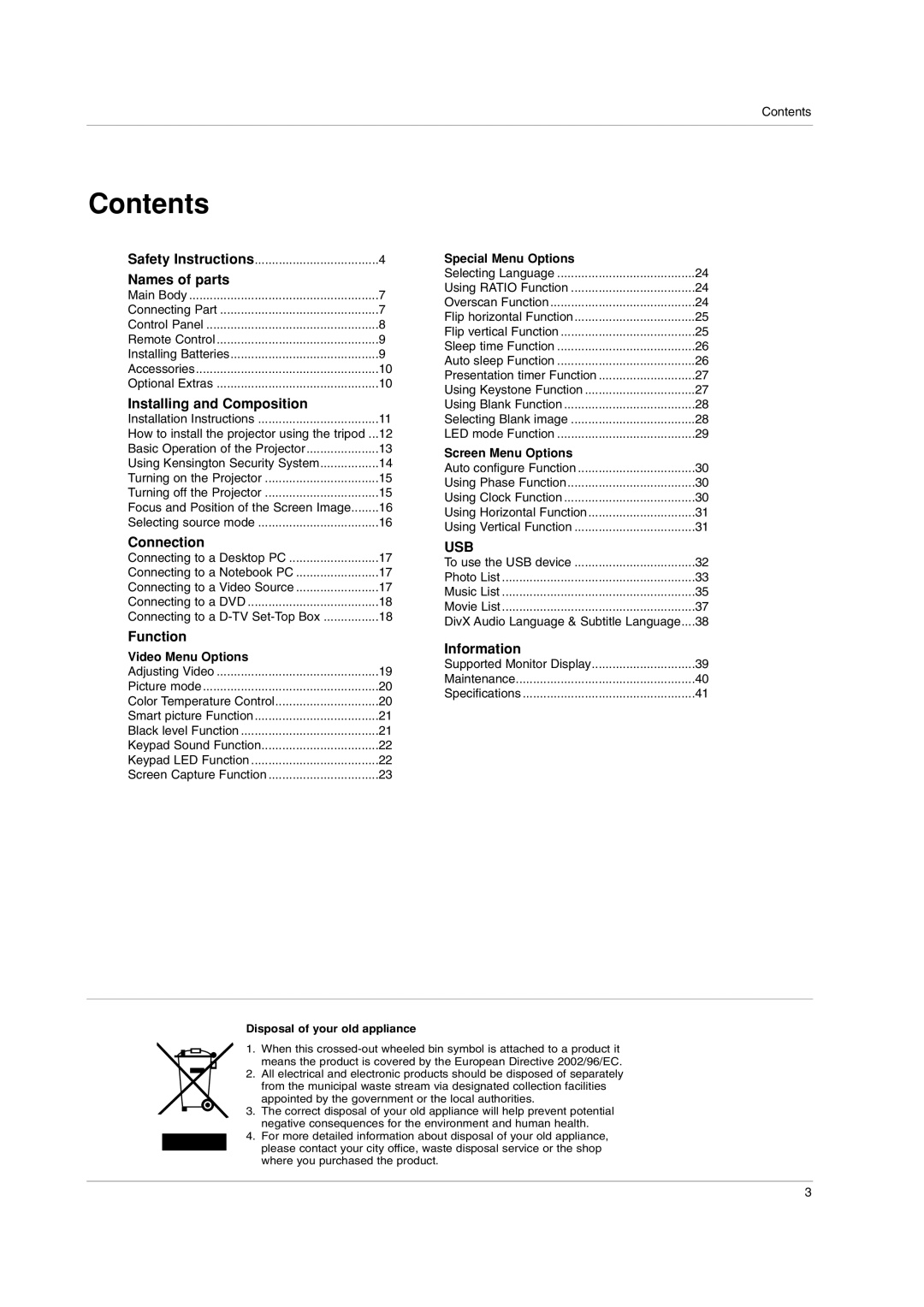 LG Electronics HS102 owner manual Contents 