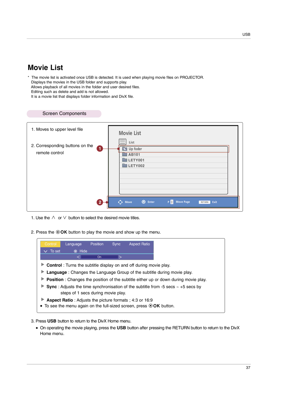 LG Electronics HS102 owner manual Movie List 