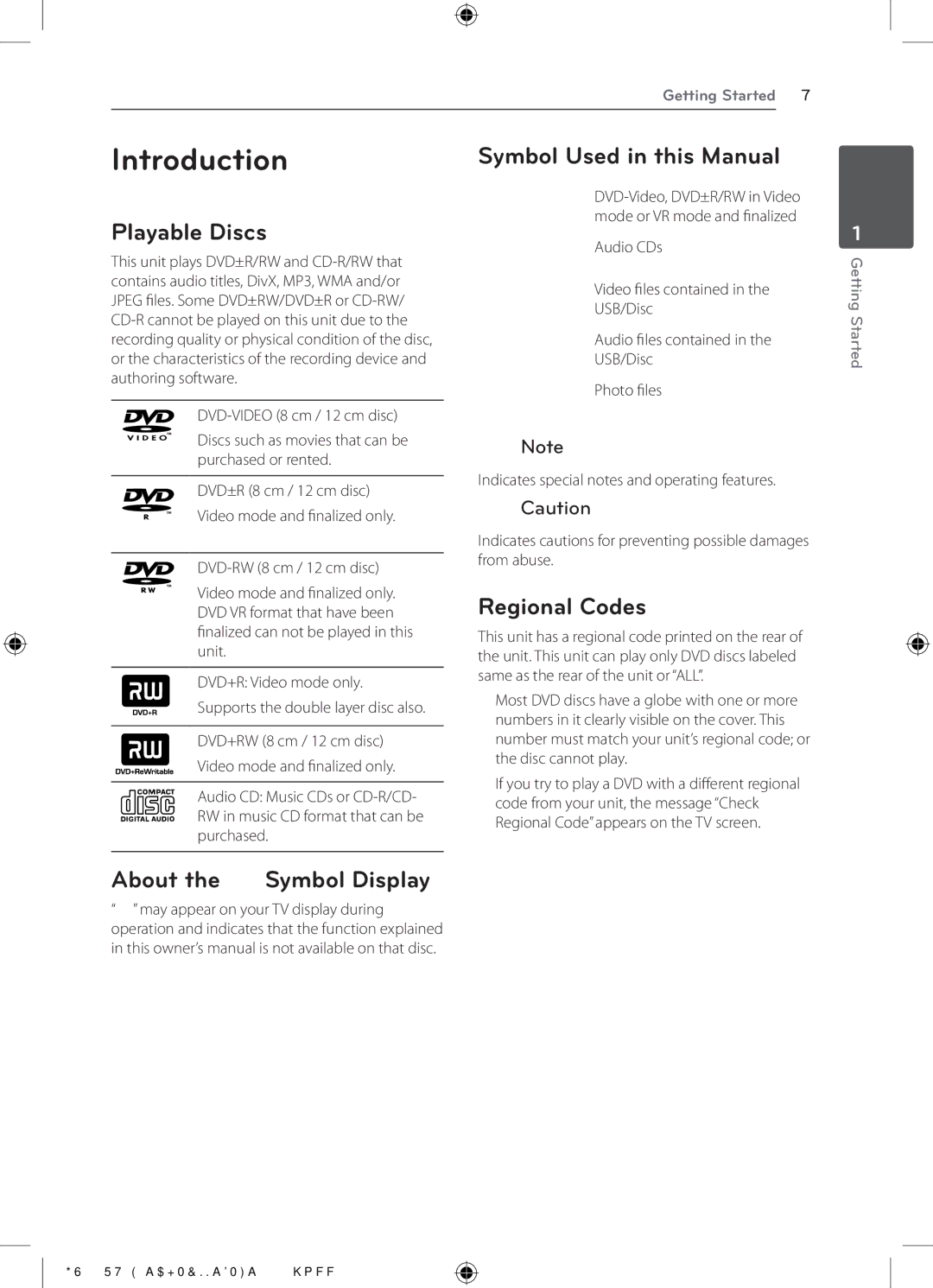 LG Electronics HT306SU owner manual Introduction, Playable Discs, Symbol Used in this Manual, Regional Codes 