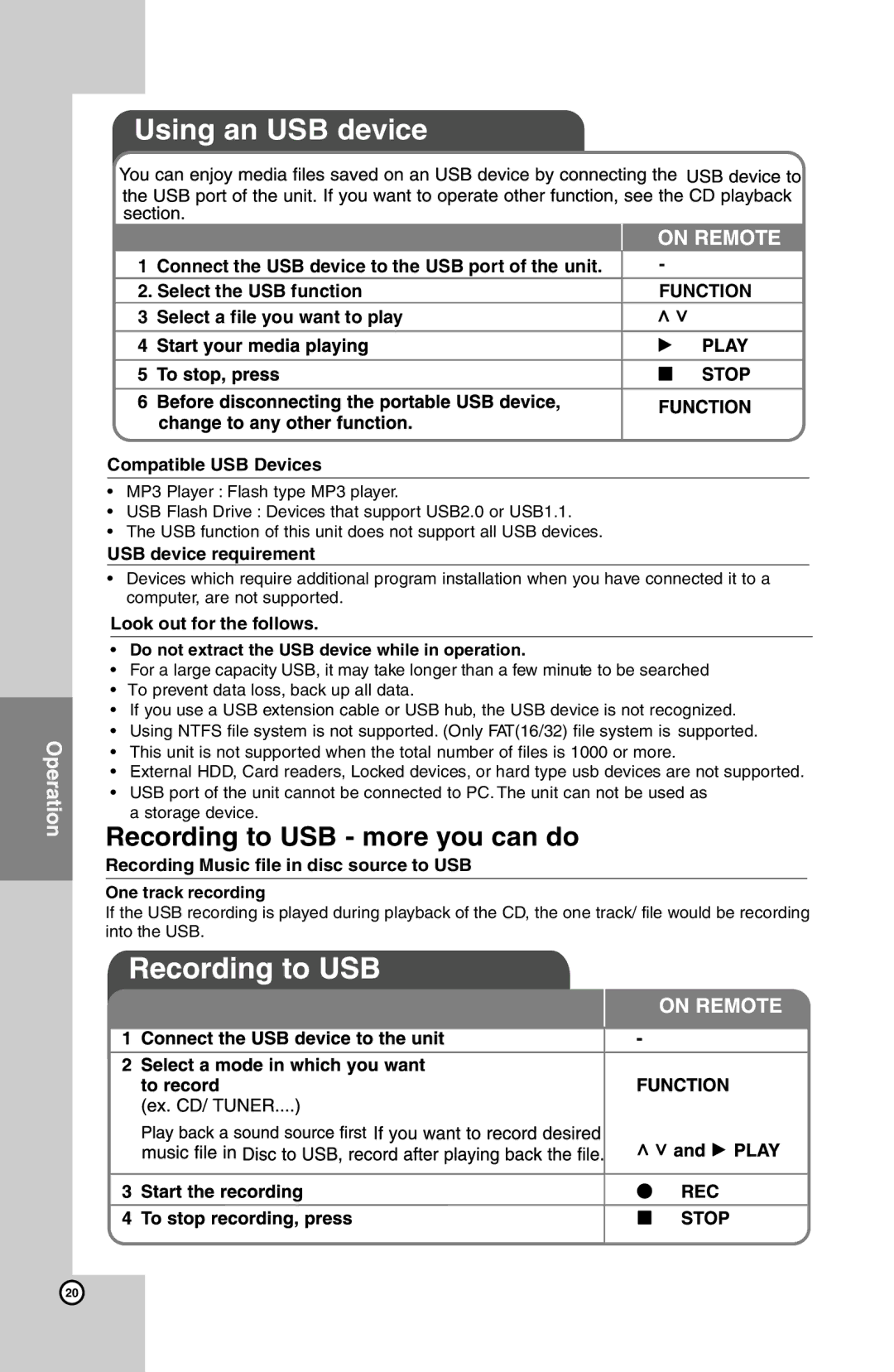 LG Electronics HT924SF owner manual Select a file you want to play, Compatible USB Devices, USB device requirement 